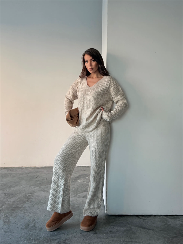 Saç Örgü Triko Takım - Taş