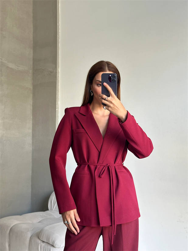 Bağlamalı Blazer Ceket Bordo - Bordo