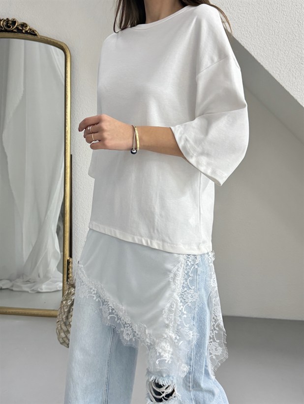 Altı Saten Dantel Basic - Ekru