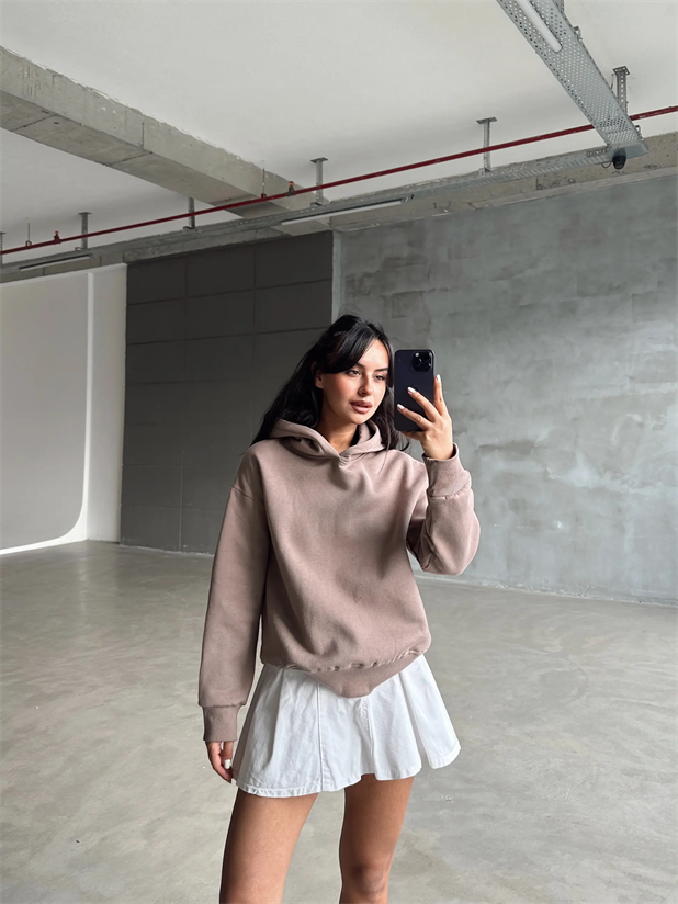 Kapüşonlu Sweatshırt Vizon - Vizon