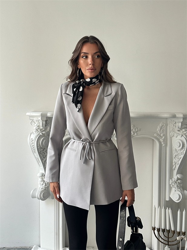 Bağlama Detay Ceket - Gri