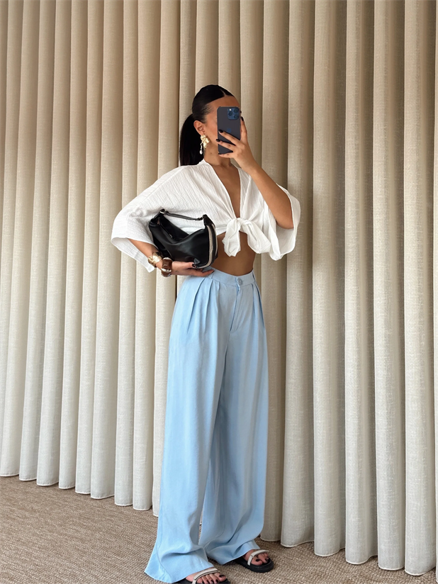 Modal Üç Pile Palazzo  - Bebe Mavi