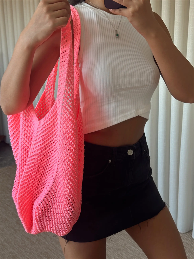 Örgü Çanta - Neon Pembe