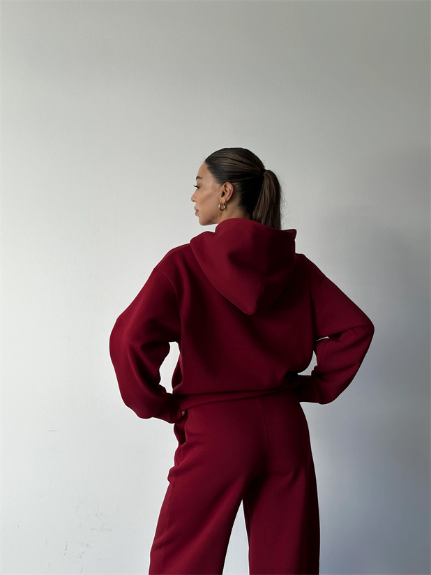 Mr. Winston Kapüşonlu Sweat Takım Bordo - Bordo