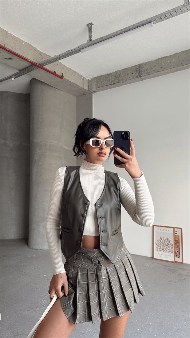 Deri Yelek Haki Yeşil - Haki Yeşil