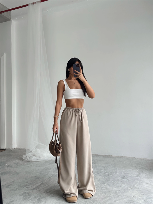 İnce Kemerli Salaş Pantolon - Taş