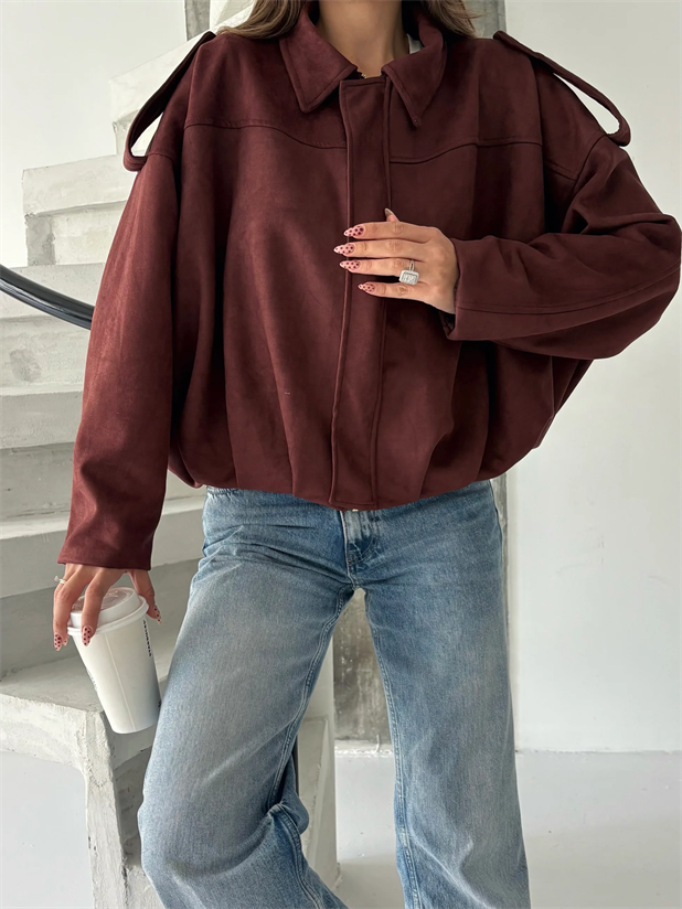 Bomber Süet Ceket - Bordo