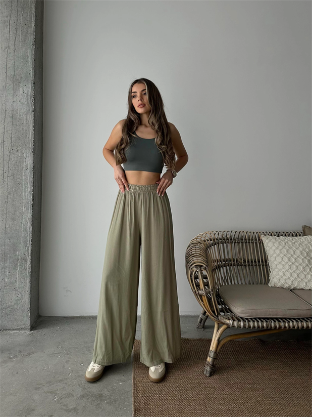 Bel Lastik Tiril Palazzo Pantolon Çağla Yeşili - Çağla Yeşili