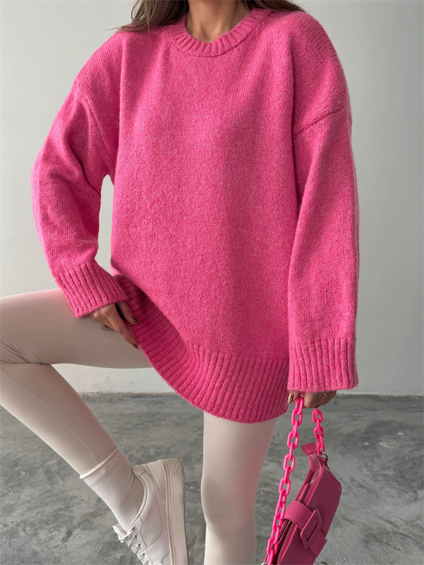 Oversize Ribanalı Kazak - Pembe