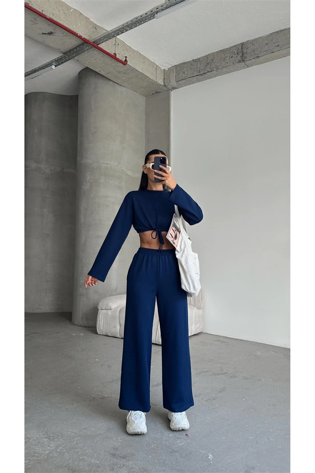 Bağcık Detay İkili Eşofman Takım Lacivert - Lacivert