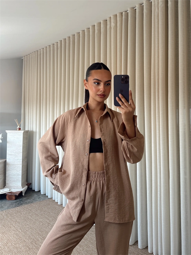 Reglon Kol Gömlek Pantolon Takım  - Vizon