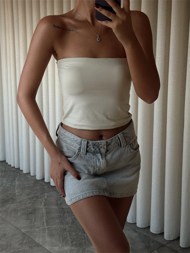 Scuba Straplez Crop - Taş