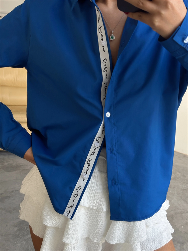 Kol Ve Pat Şerit Crop Gömlek - Saks Mavi