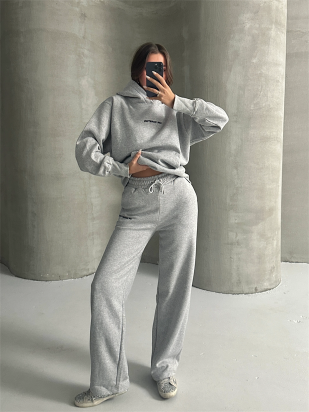 Mr. Winston Kapüşonlu Sweat Takım Gri Melanj - Gri