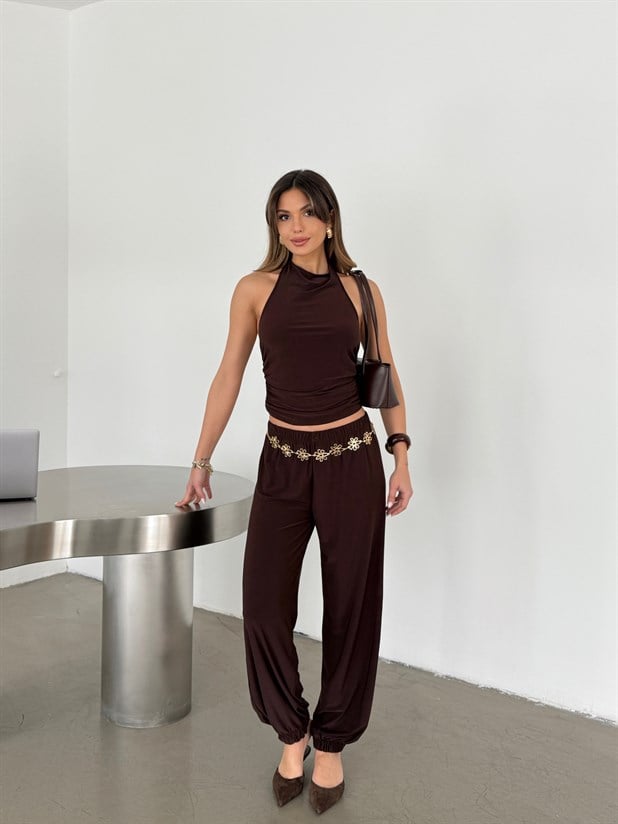 Şalvar Pantolonlu Takım - Kahve 