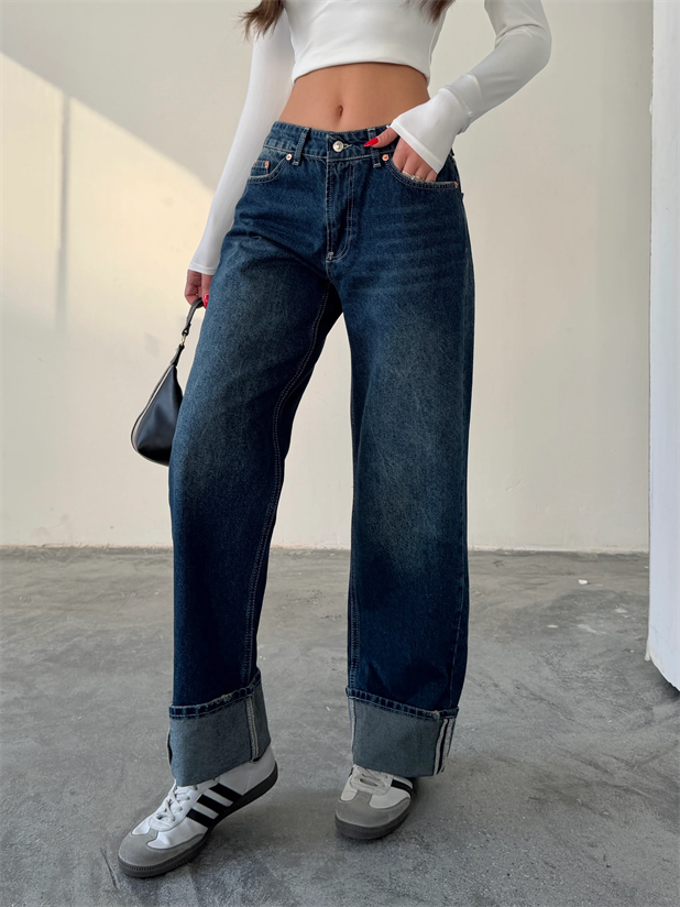 Paça Katlamalı Palazzo Jean  - Mavi