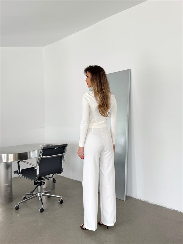 Pilesiz Palazzo Pantolon - Ekru