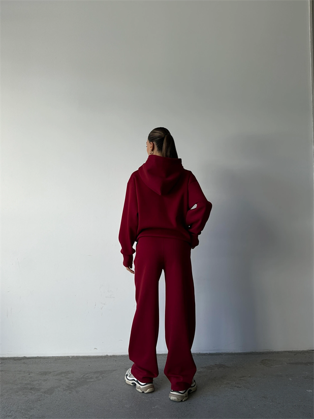 Mr. Winston Kapüşonlu Sweat Takım Bordo - Bordo