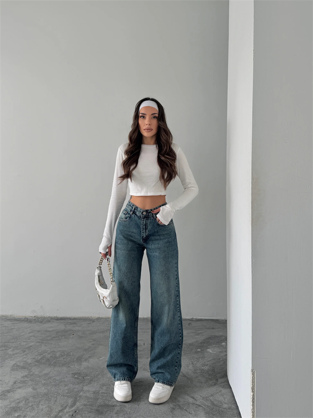 Vintage Wide Leg Jean Pantolon - Mavi