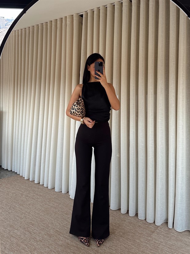 Yarım İspanyol Paça Pantolon - Siyah