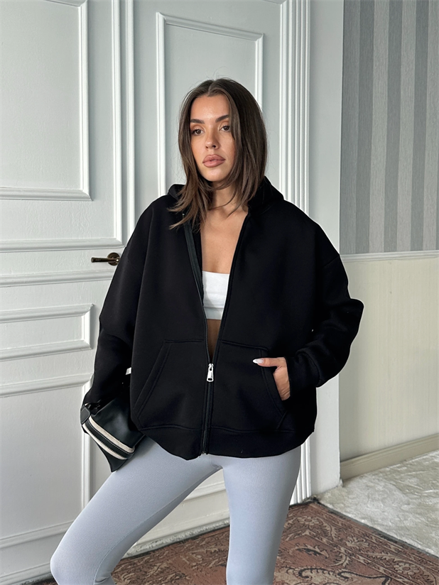 Fermuarlı Cepli Sweat - Siyah