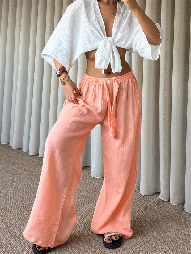 Müslin Kumaş Pantolon - Turuncu