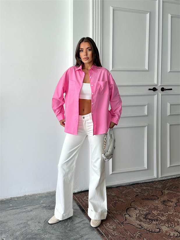 Süs Dikiş Detay Gömlek - Pembe