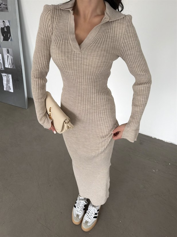 Maxi Triko Elbise  - Taş