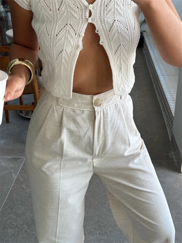 Keten Palazzo - Krem