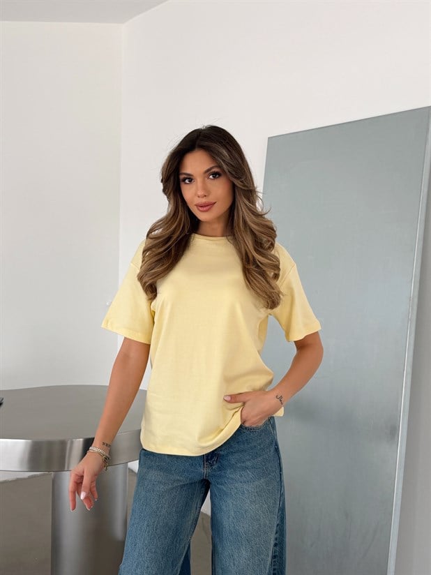 Bebe Yaka Basic T-shirt - Sarı