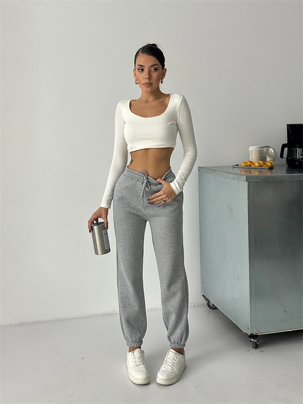 Bel Lastik Jogger Eşofman Gri Melanj - Gri Melanj