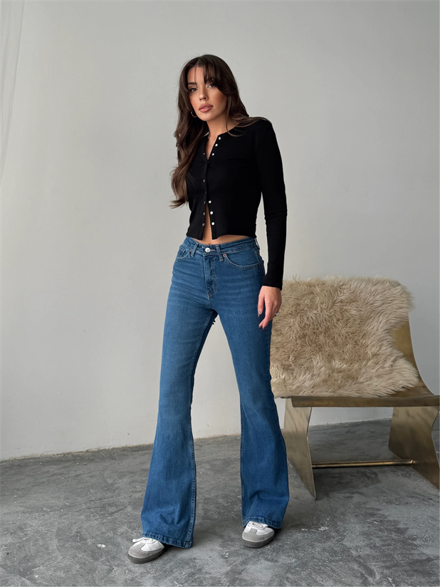 İspanyol Paça Jean - Mavi