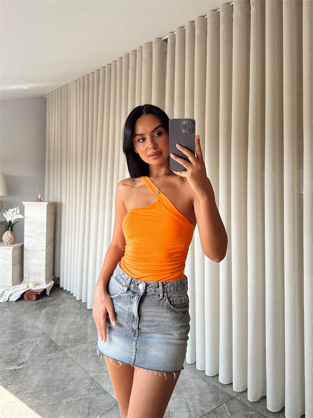 Boyundan Geçmeli Bodysuıt - Turuncu