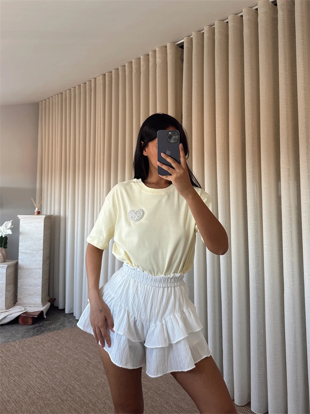 İnci Detay Oversize Basic - Sarı