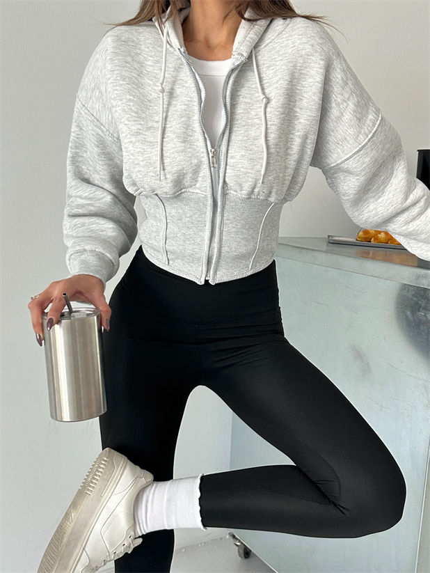 Korse Manşet Fermuarlı Sweat Hırka - Gri