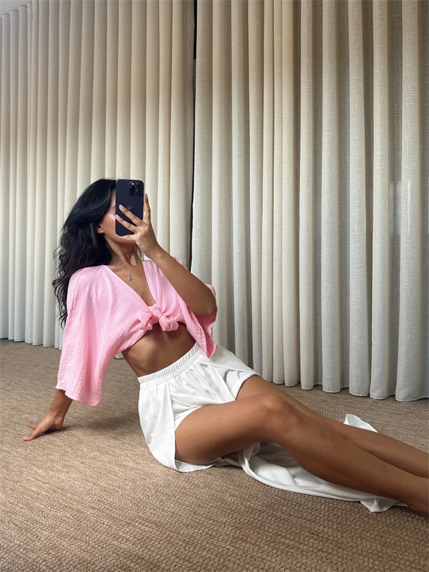 İçi Şortlu Derin Yırtmaç Maxi Etek - Beyaz