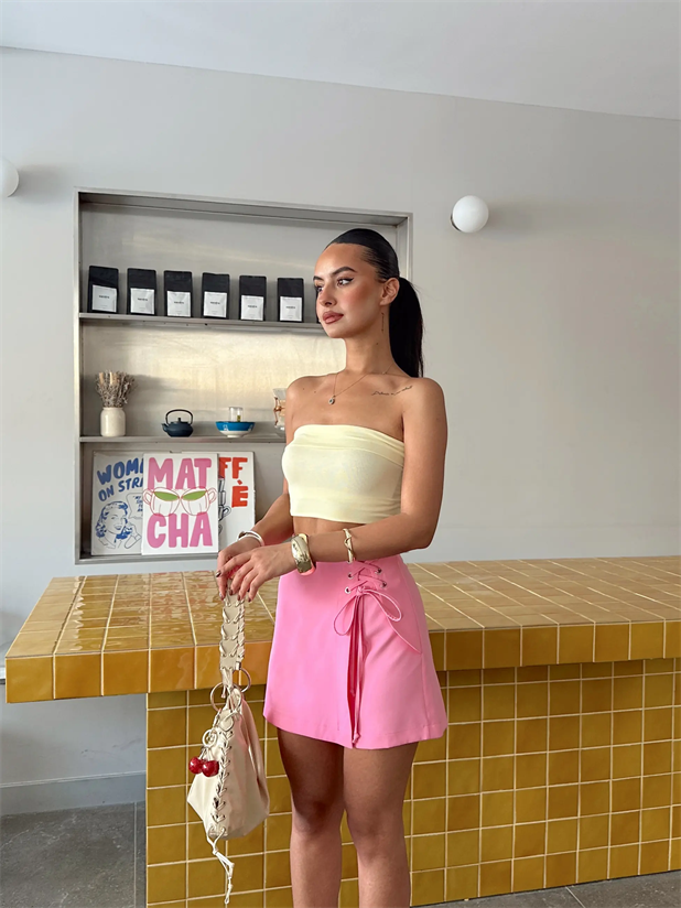 Kuşgözü Detay Şort Etek - Pembe