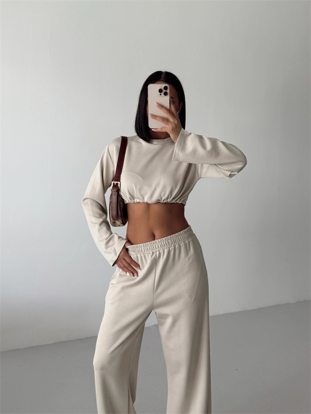 Bağcık Detay İkili Eşofman Takım Taş - Taş