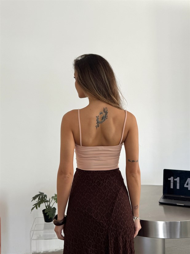 Askılı Crop Bluz - Pudra Pembe