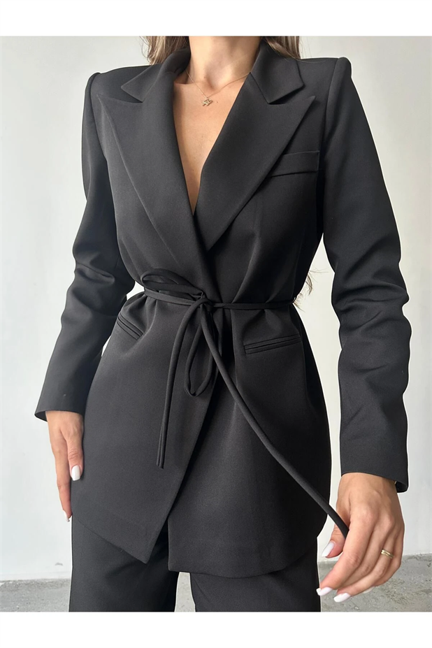 Bağlamalı Blazer Ceket Siyah - Siyah