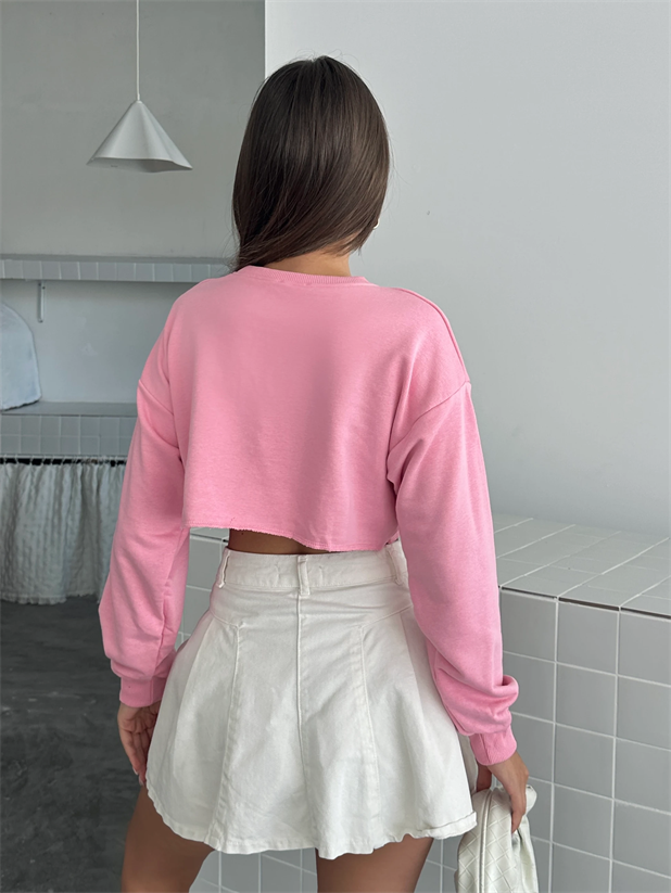 Dikişsiz Crop Sweat - Pembe