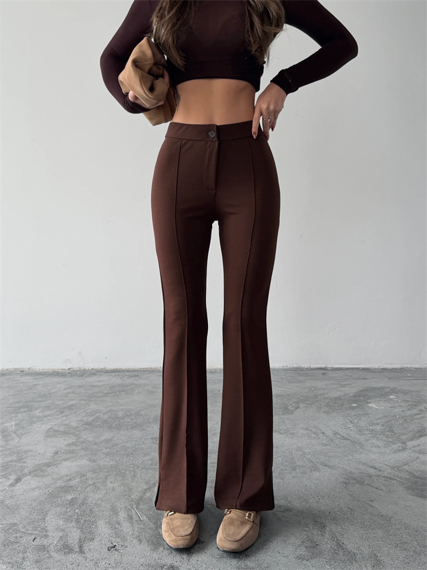 Çimalı Yırtmaç Pantolon  - Kahve