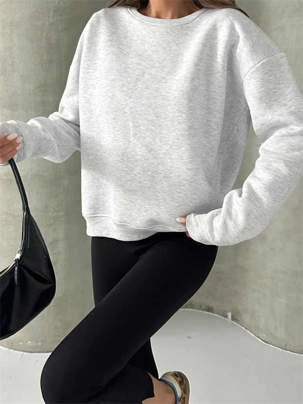 Düz Basic Sweatshırt - Gri