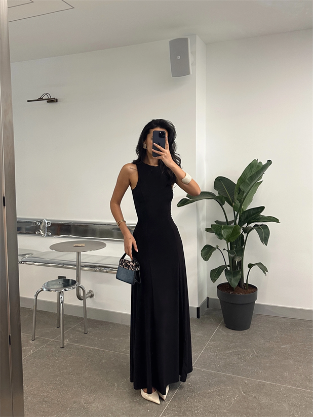 Sıfır Kol Maxi Elbise - Siyah