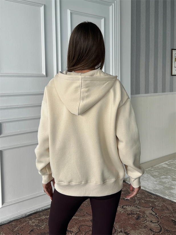 Fermuarlı Cepli Sweat - Taş