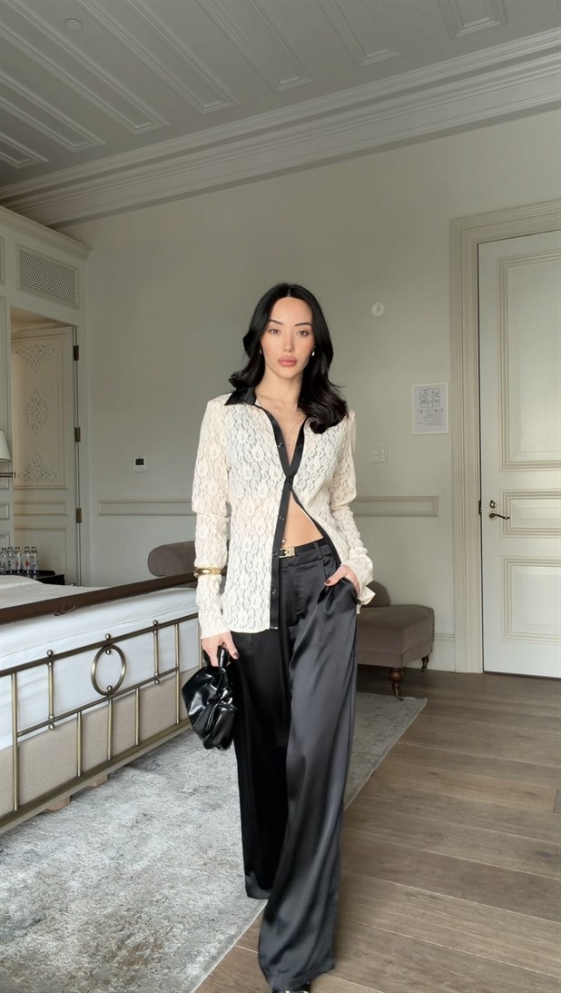 Dantelli Gömlekli Takım - Vizon