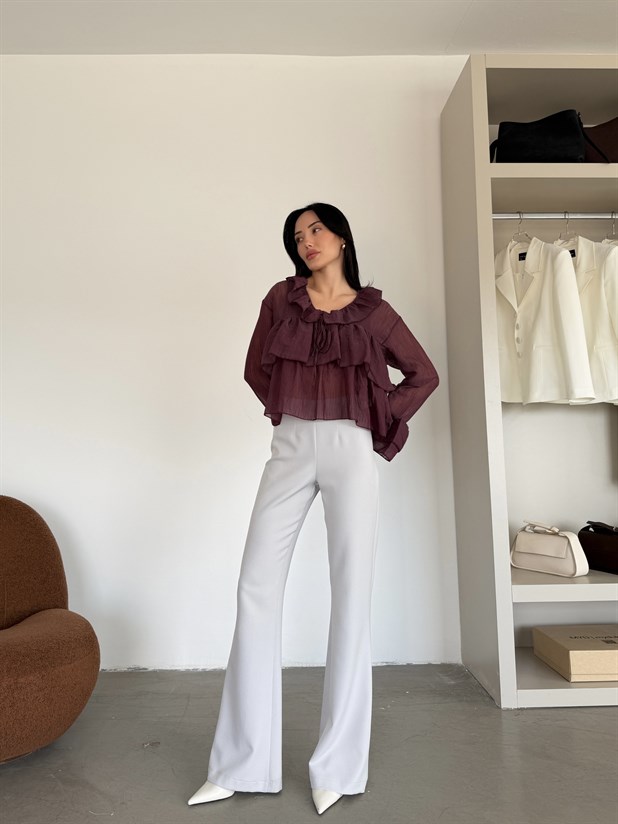 Fırfır Detaylı Bluz - Mürdüm