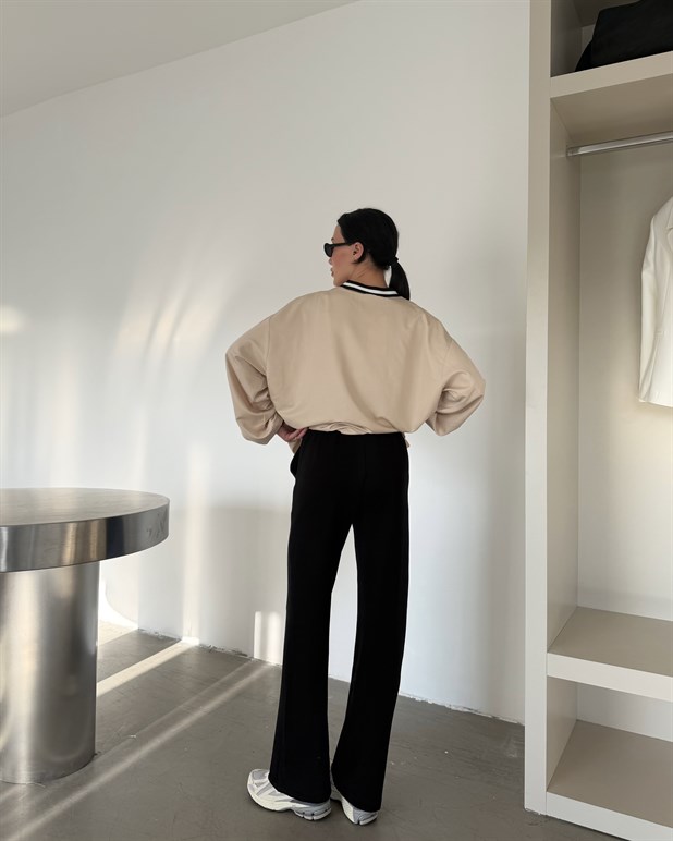 Çımalı Bol Paça Eşofman - Siyah