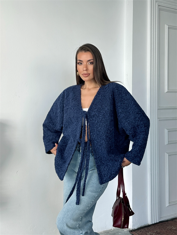 Bağlamalı Kaşe Ceket - Lacivert