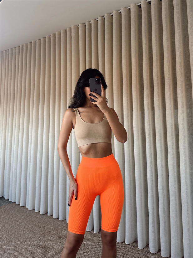 Fitilli Biker Tayt Oranj - Turuncu